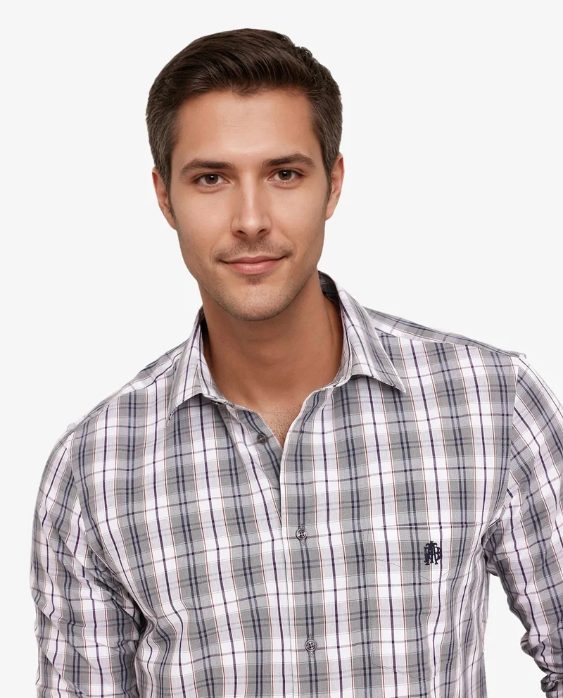 Rare Rabbit Rare Rabbit Men's Cottbus Grey Cotton Fabric Full Sleeve Collared Neck Checks Shirt