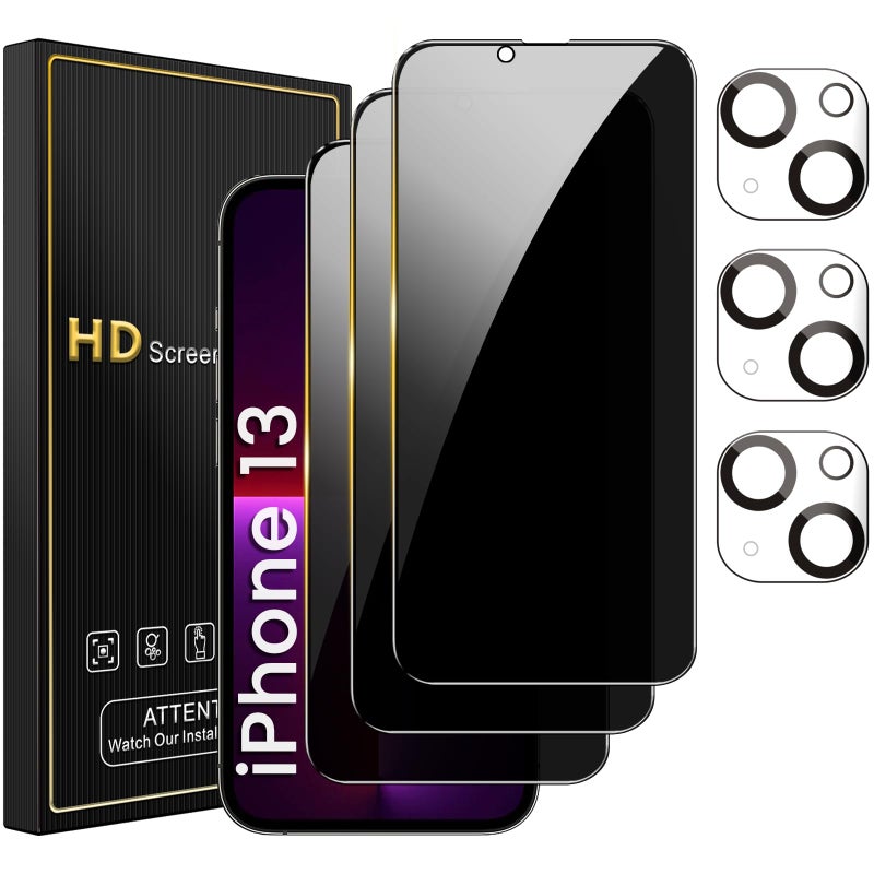 Romkasi 3 Pack Privacy Screen Protector for iPhone 13 61 Inch with 3 Pack Camera Lens Protector Anti Spy Tempered Glass Film AntiScratch Touch Sensitive Case Friendly - Image 3