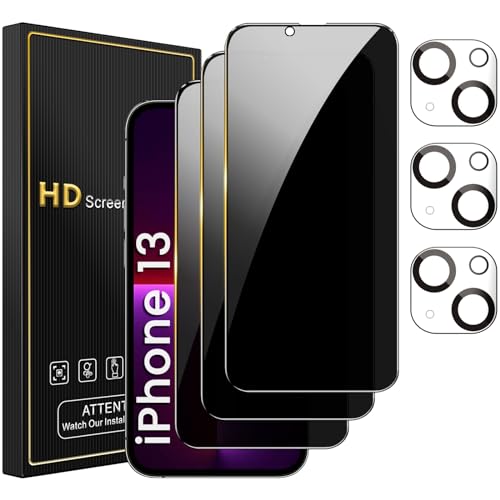 Romkasi 3 Pack Privacy Screen Protector for iPhone 13 61 Inch with 3 Pack Camera Lens Protector Anti Spy Tempered Glass Film AntiScratch Touch Sensitive Case Friendly - Image 1