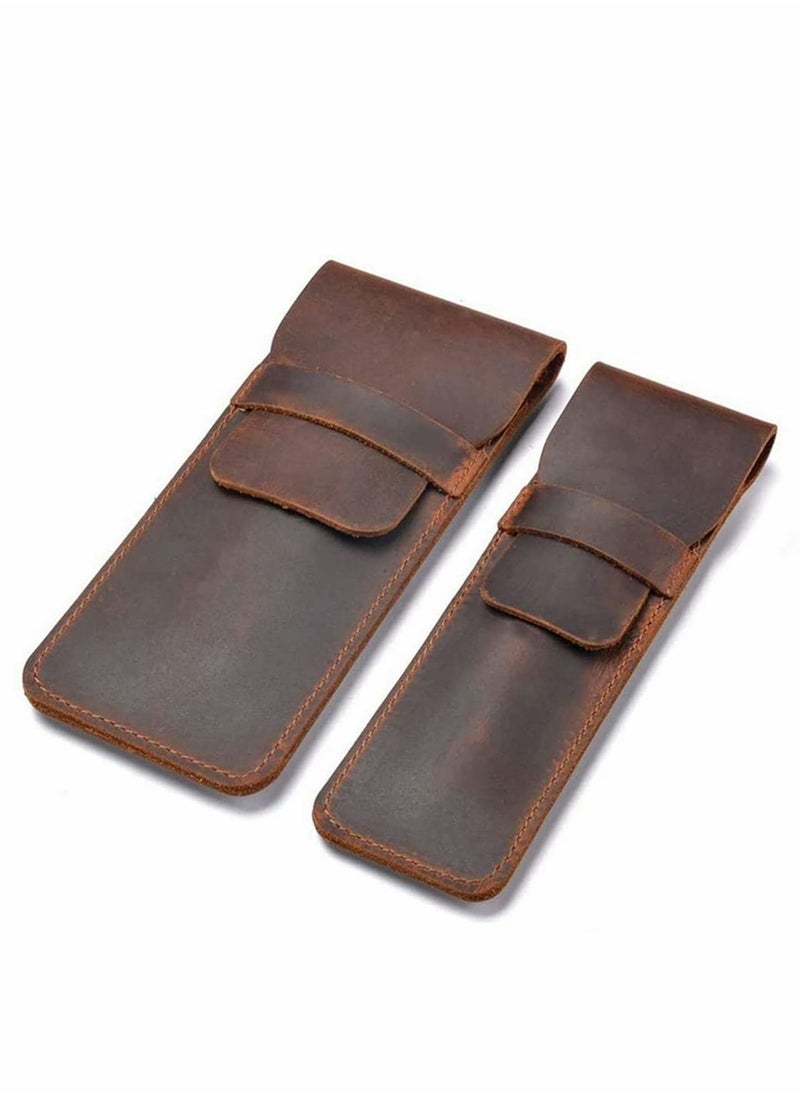 Y&D Genuine Leather Pen Case Holder Handmade Fountain Multi Pens Pouch Crazy Horse Protective Sleeve Cover 2 Pack – Brown (Pen Not Include)  - Image 1