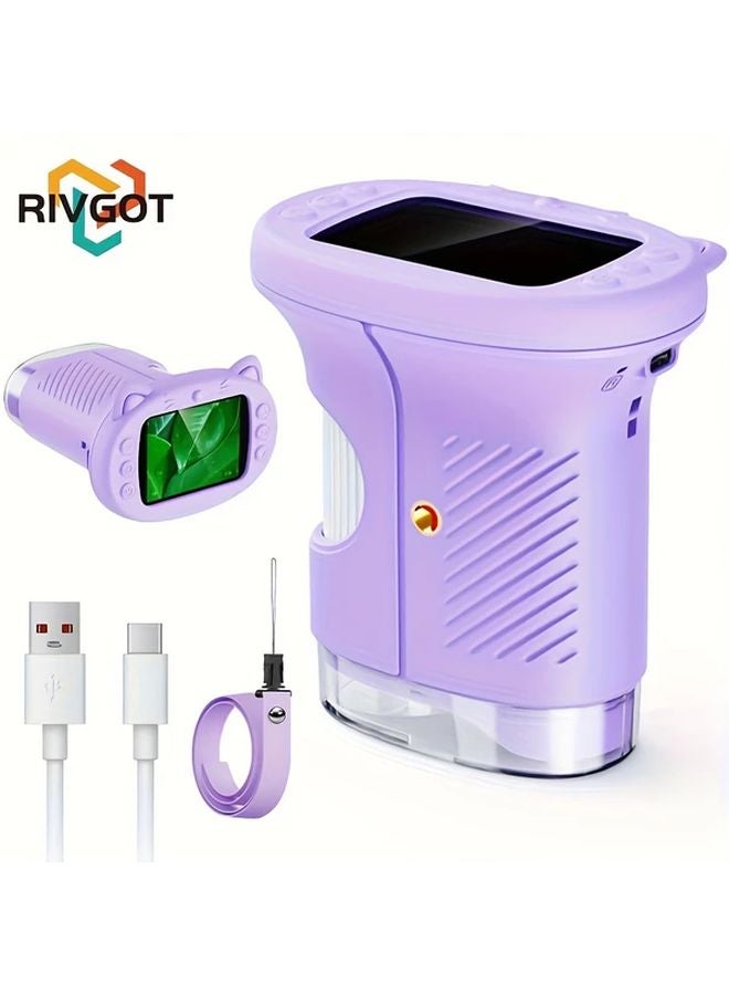 Rivgot Purple 2 4 Inch Handheld Digital Microscope With 1 8 Inch LCD Screen Portable USB Microscope Camera For Kids Science Learning - Image 1