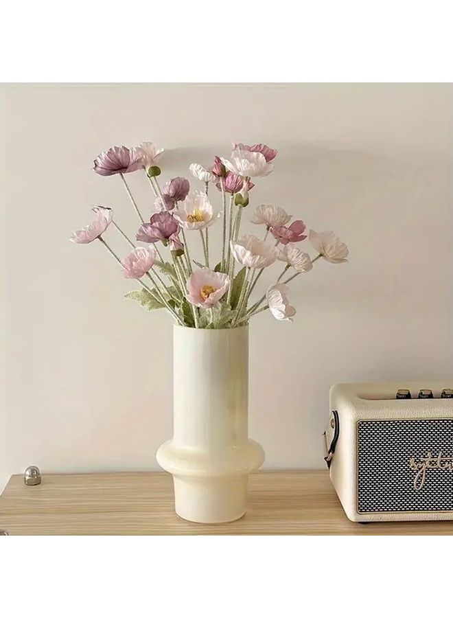 Artificial Icelandic Poppy Bouquet 2 White 2 Light Pink 1 Purple 5 Stem Plastic Flower Arrangements For Weddings Home Decoration Living Room Display Easter Outdoor - Image 4