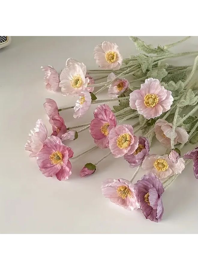Artificial Icelandic Poppy Bouquet 2 White 2 Light Pink 1 Purple 5 Stem Plastic Flower Arrangements For Weddings Home Decoration Living Room Display Easter Outdoor - Image 3