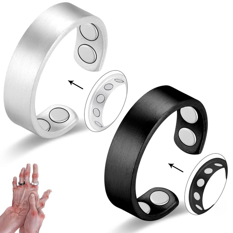 Vicmag 2PCS Magnetic Copper Rings for Women & Men,99.99% Pure Copper Ring with 9X Magnets Gift Adjustable(9X Black & Silver) - Image 1