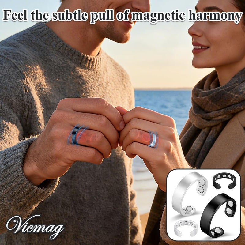 Vicmag 2PCS Magnetic Copper Rings for Women & Men,99.99% Pure Copper Ring with 9X Magnets Gift Adjustable(9X Black & Silver) - Image 5
