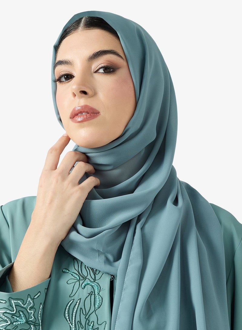 hayas closet Embroidered Open Abaya With Sheila - Image 5