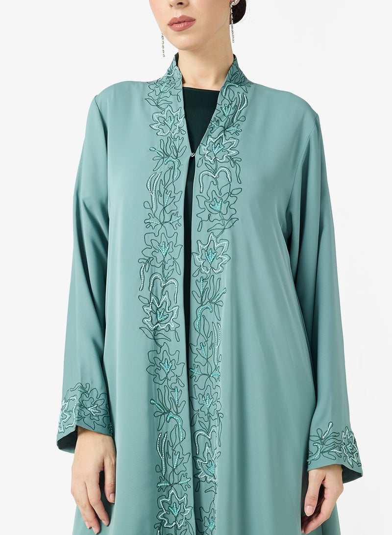 hayas closet Embroidered Open Abaya With Sheila - Image 4