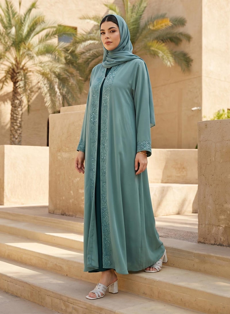 hayas closet Embroidered Open Abaya With Sheila - Image 1