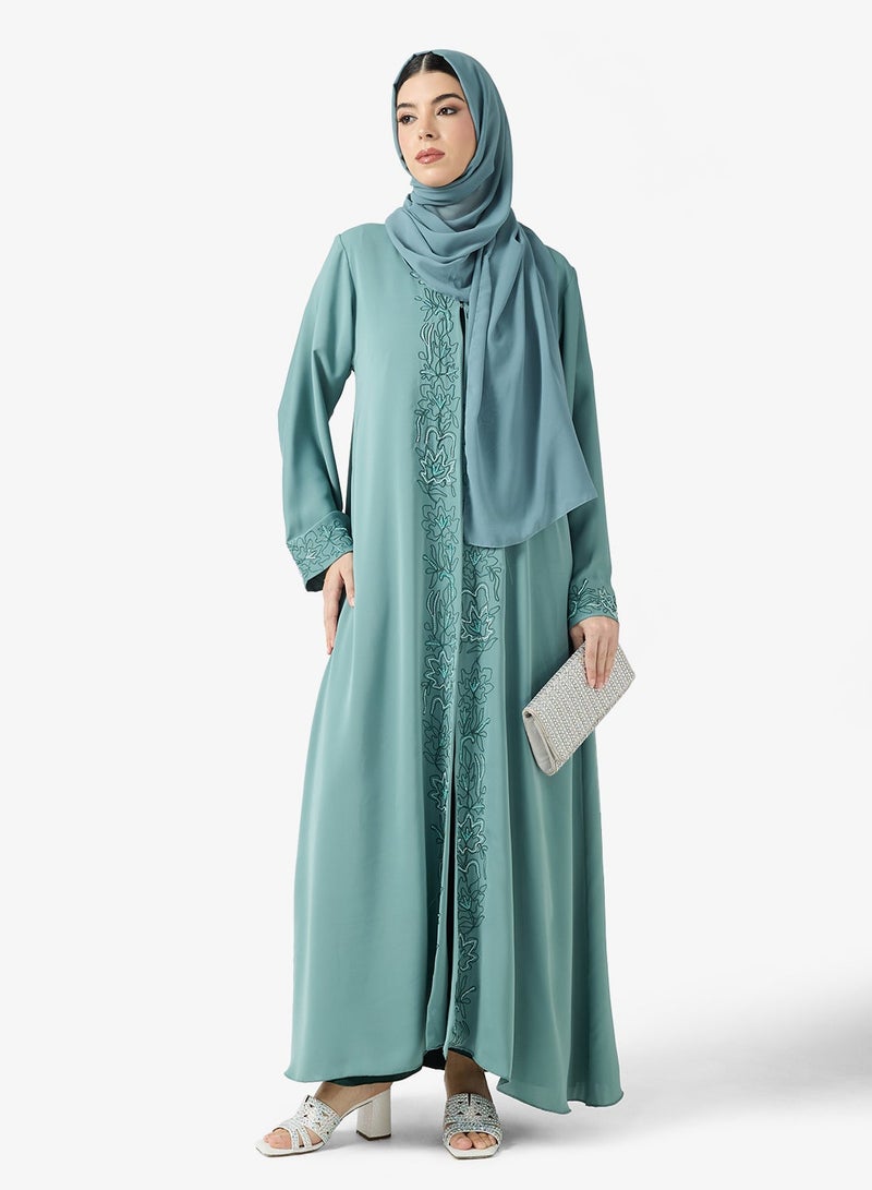 hayas closet Embroidered Open Abaya With Sheila - Image 2