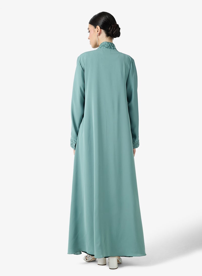 hayas closet Embroidered Open Abaya With Sheila - Image 3