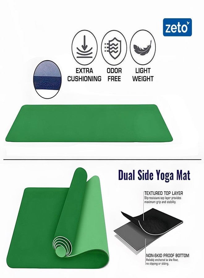 ZETO Yoga Mat for Women and Men, 6 mm Thick TPE Material, Workout Mat, Fitness, Exercise Mat for Home, Anti Slip Mat, Gym Mat, Size 72 X 24 Inch, Dual Color (Dark Green) - Image 5