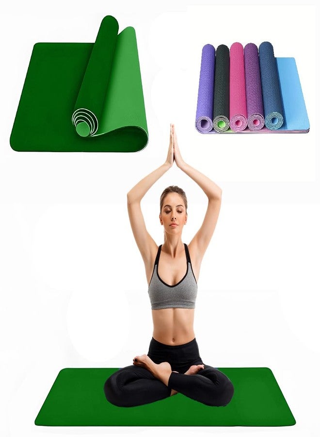 ZETO Yoga Mat for Women and Men, 6 mm Thick TPE Material, Workout Mat, Fitness, Exercise Mat for Home, Anti Slip Mat, Gym Mat, Size 72 X 24 Inch, Dual Color (Dark Green) - Image 1