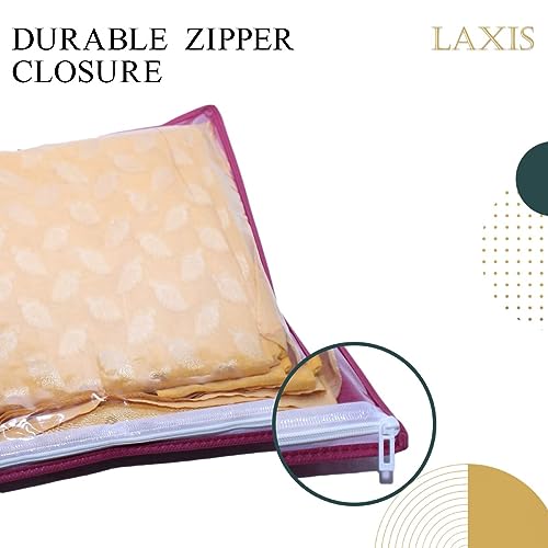 LAXIS® Non-Woven Single Saree Bags, Maroon Transparent Saree Covers With Zip, Saree Covers For Storage, Wardrobe Organiser, Size-36x42x2 CM (Pack of 10) - Image 2