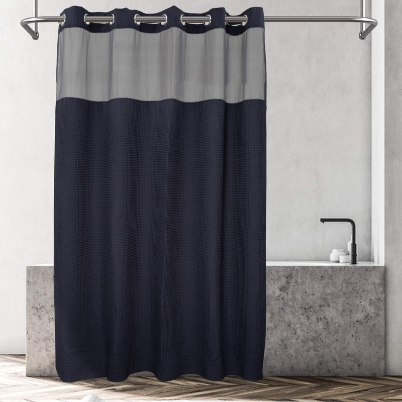 River Dream Navy Blue Fabric Shower Curtain Set Cotton Blend Waffle Weave with Snap in Replacement Liner71 x 86 inches