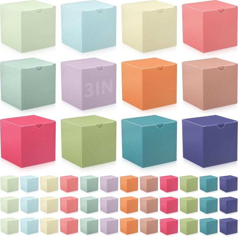 Zhehao 48 Pack Colorful Gift Boxes Small Cardboard Boxes with Lids Bulk Square Kraft Paper Cube Assemble for Crafting Cupcake Easy Wedding Birthday3 x 3 x 3 InchMacaron Color - Image 1