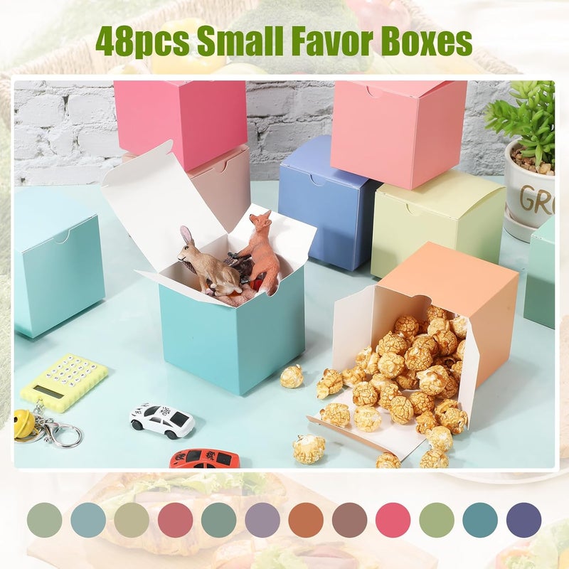 Zhehao 48 Pack Colorful Gift Boxes Small Cardboard Boxes with Lids Bulk Square Kraft Paper Cube Assemble for Crafting Cupcake Easy Wedding Birthday3 x 3 x 3 InchMacaron Color - Image 4