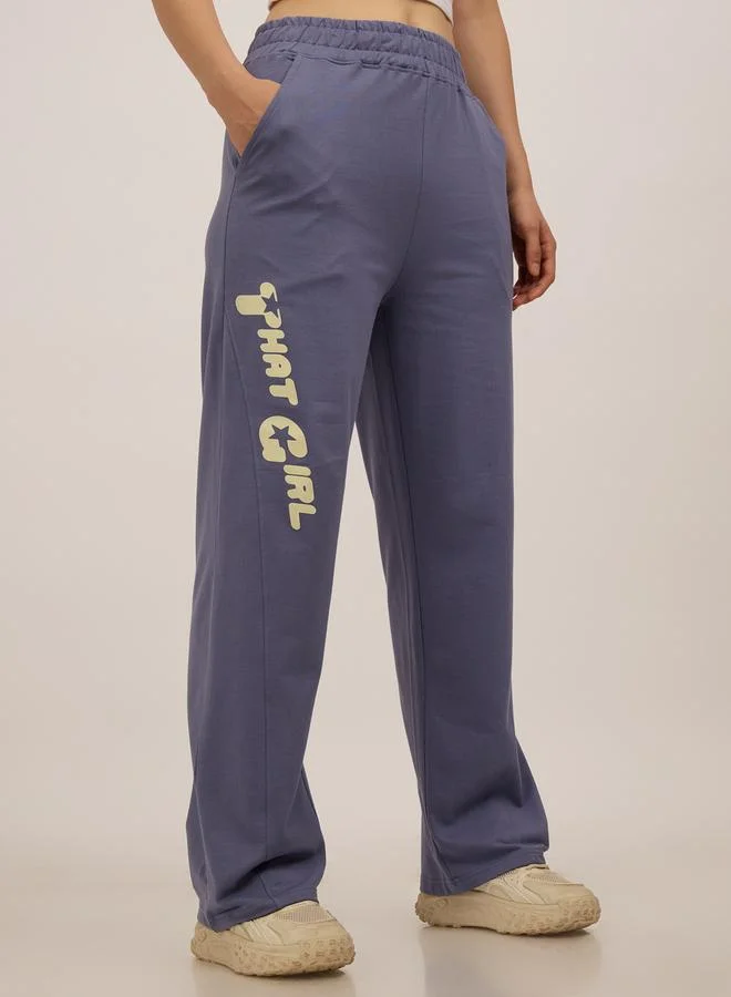 OUTZIDR Blue Side Cut And Sew Printed Joggers