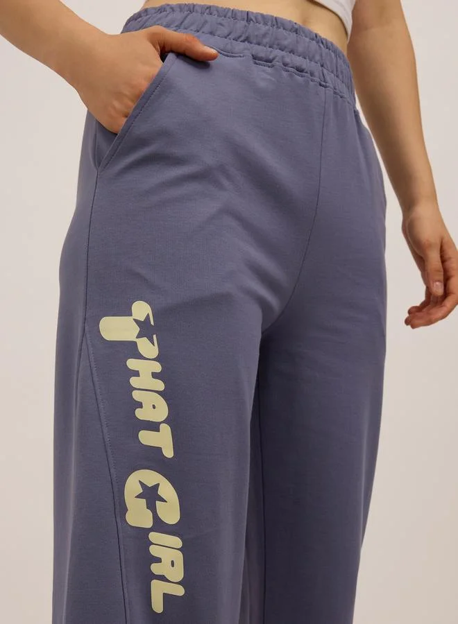 OUTZIDR Blue Side Cut And Sew Printed Joggers