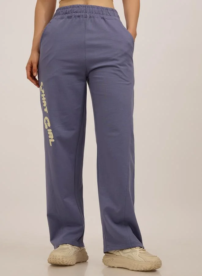 Outzidr  Blue Side Cut And Sew Printed Joggers for Women | Best Price UAE