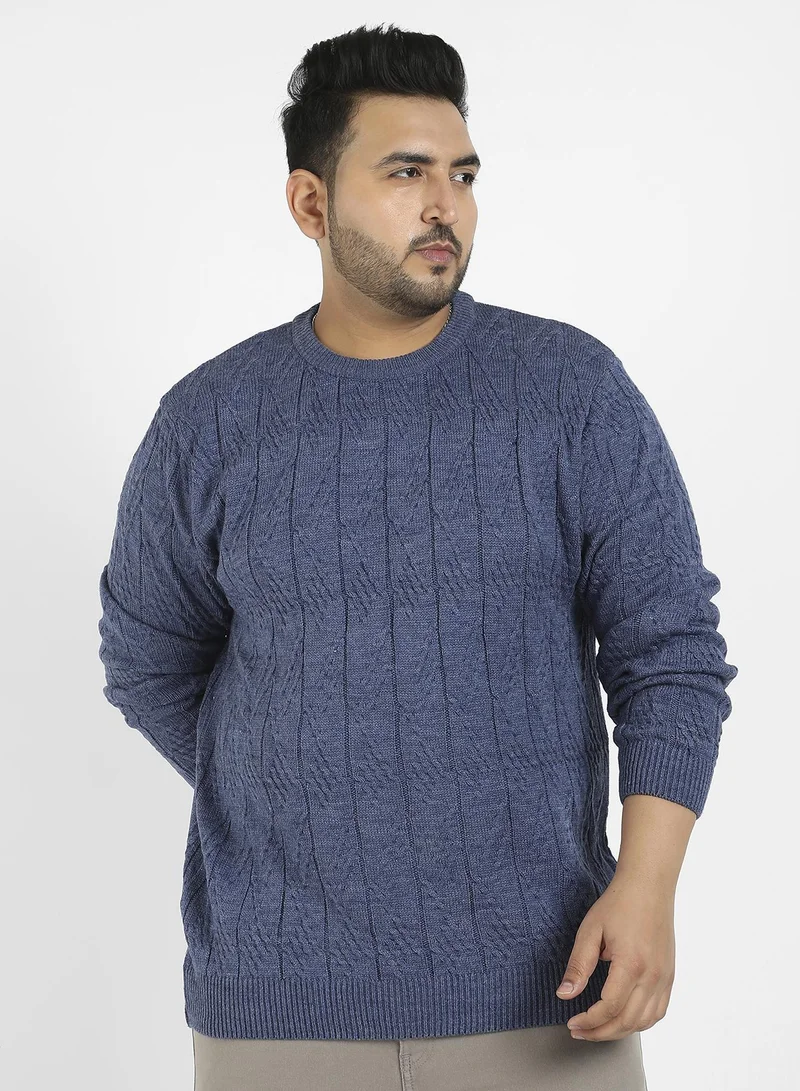 Instafab Plus Men's Blue Textured Knit Pullover Sweater