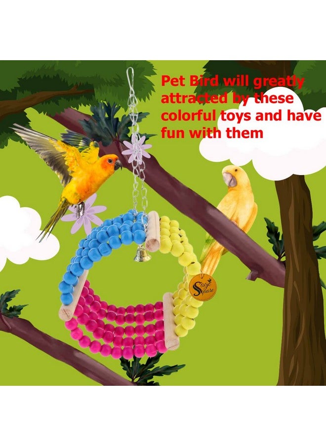 Sage Square Sage Square Bird Toys/Natural Wooden with Beads Hanging Swing Ring Toy Playful Natural Gym, Cage Accessories for Cockatiel, Lovebird, Budgerigar, African Grey, Parrot, Canary  - Image 2