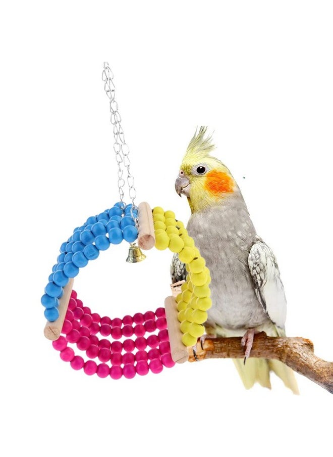 Sage Square Sage Square Bird Toys/Natural Wooden with Beads Hanging Swing Ring Toy Playful Natural Gym, Cage Accessories for Cockatiel, Lovebird, Budgerigar, African Grey, Parrot, Canary  - Image 1