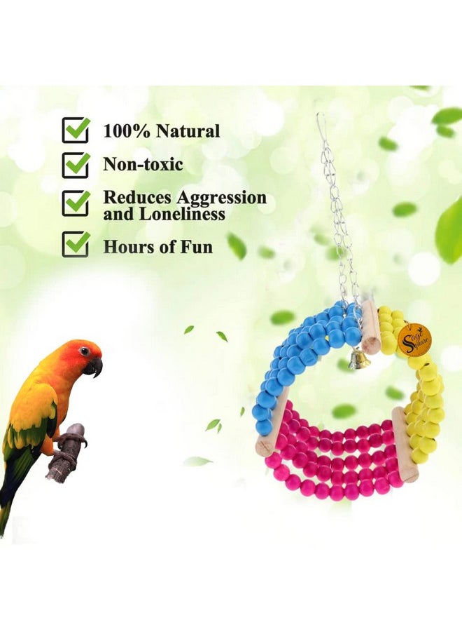 Sage Square Sage Square Bird Toys/Natural Wooden with Beads Hanging Swing Ring Toy Playful Natural Gym, Cage Accessories for Cockatiel, Lovebird, Budgerigar, African Grey, Parrot, Canary  - Image 5