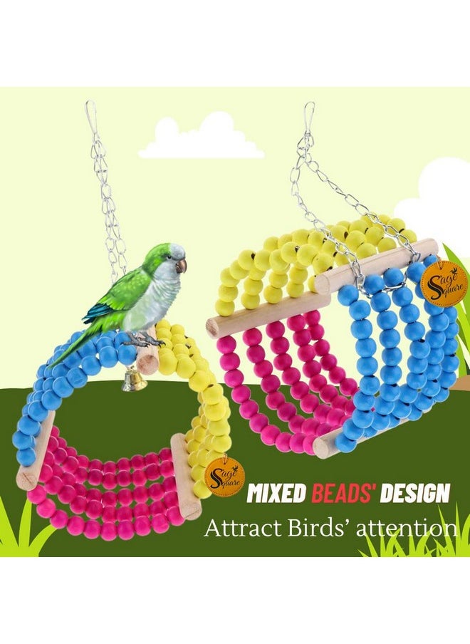 Sage Square Sage Square Bird Toys/Natural Wooden with Beads Hanging Swing Ring Toy Playful Natural Gym, Cage Accessories for Cockatiel, Lovebird, Budgerigar, African Grey, Parrot, Canary  - Image 3