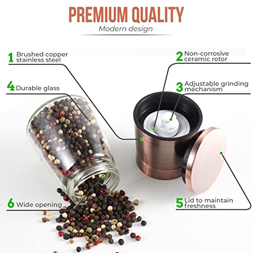 Kitchen & Go Copper Pepper Grinder or Pepper Mill, Manual Salt Grinder Refillable with Adjustable Coarseness, Black Pepper Grinder Made of Stainless Steel, Himalayan Salt and Sea Salt Grinder - Image 5
