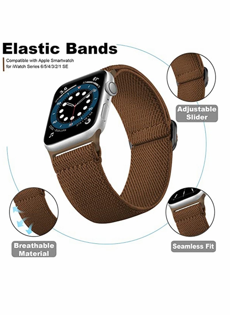 SYOSI Watch Band, Replaceable Sport Bands Compatible for Apple Watch for Women Men, Elastic Adjustable Soft Breathable Braided Nylon Stretchy Bands for Apple Watch Series, Brown, 42 / 44 mm - Image 2