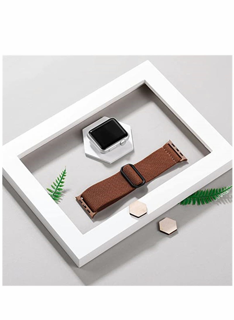 SYOSI Watch Band, Replaceable Sport Bands Compatible for Apple Watch for Women Men, Elastic Adjustable Soft Breathable Braided Nylon Stretchy Bands for Apple Watch Series, Brown, 42 / 44 mm - Image 3
