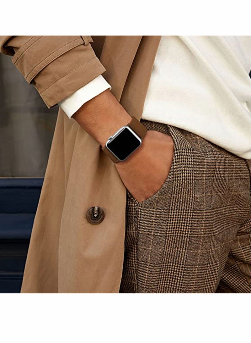 SYOSI Watch Band, Replaceable Sport Bands Compatible for Apple Watch for Women Men, Elastic Adjustable Soft Breathable Braided Nylon Stretchy Bands for Apple Watch Series, Brown, 42 / 44 mm - Image 5