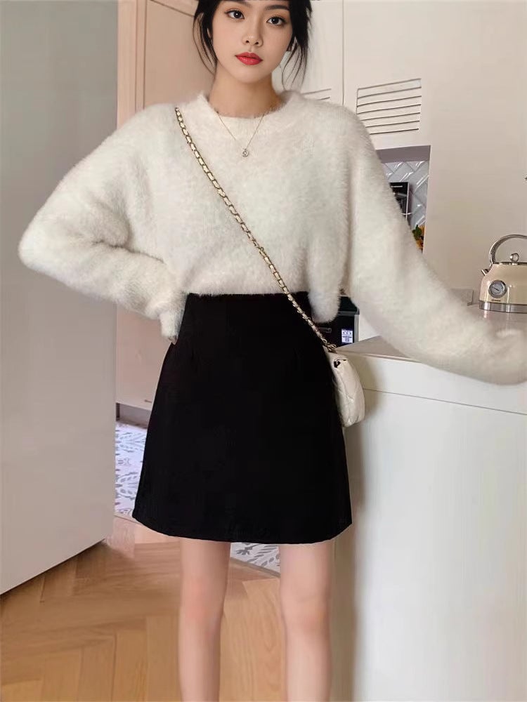 Woolen Black Short Skirt Korean Style Skirt Fashion High Waist Slimming Small All-Match A- Line Skirt - Image 2