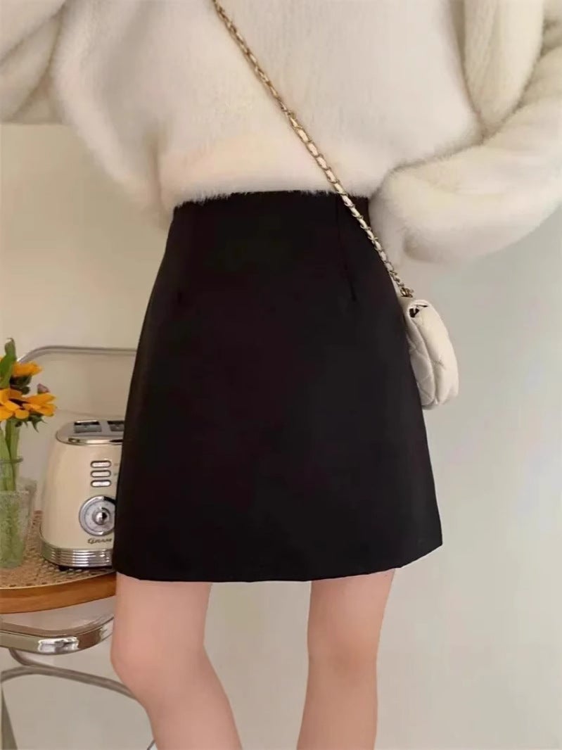 Woolen Black Short Skirt Korean Style Skirt Fashion High Waist Slimming Small All-Match A- Line Skirt - Image 3