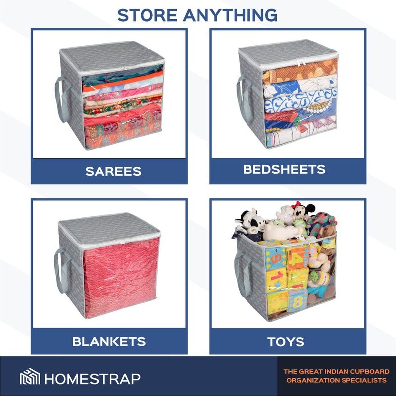 Homestrap Set of 6 Jumbo Saree Cover with Front Window and Side Handle Stackable Clothes Storage Organizer GreyFeatured on Shark Tank Polypropylene - Image 5