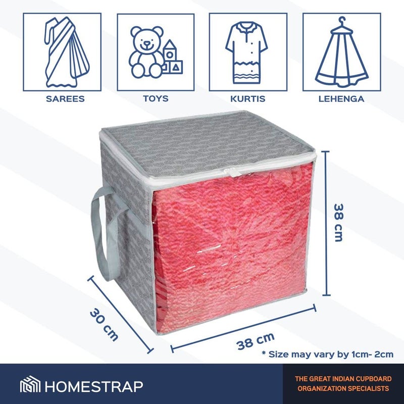 Homestrap Set of 6 Jumbo Saree Cover with Front Window and Side Handle Stackable Clothes Storage Organizer GreyFeatured on Shark Tank Polypropylene - Image 2