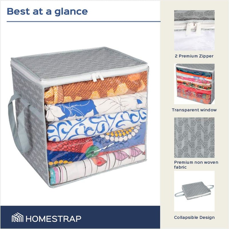 Homestrap Set of 6 Jumbo Saree Cover with Front Window and Side Handle Stackable Clothes Storage Organizer GreyFeatured on Shark Tank Polypropylene - Image 3