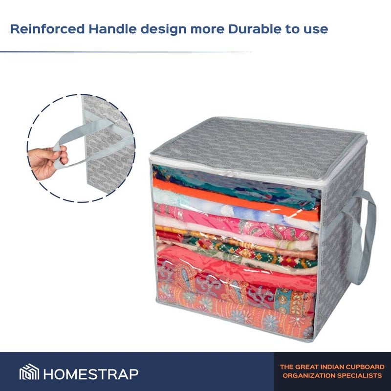 Homestrap Set of 6 Jumbo Saree Cover with Front Window and Side Handle Stackable Clothes Storage Organizer GreyFeatured on Shark Tank Polypropylene - Image 4