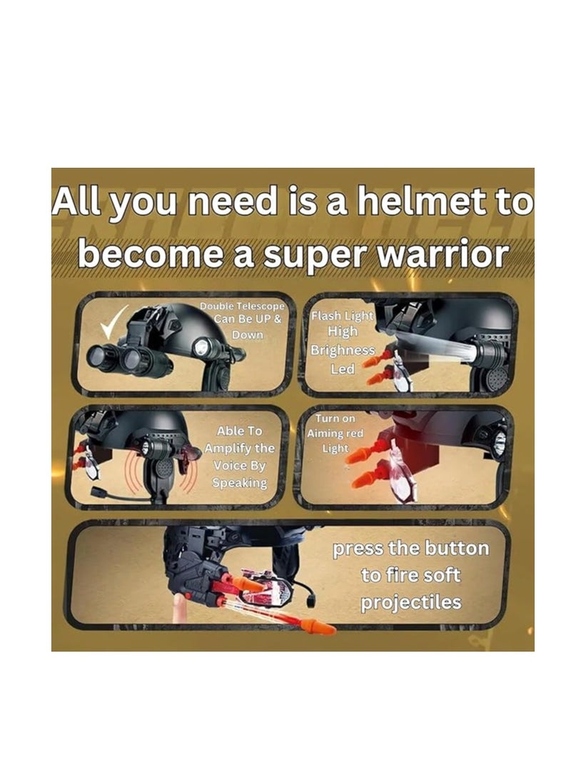 Soldier SWAT Helmet For Kids, Army SWAT Helmet Commander Set Toy, Removable Accessories Includes Torch, megaphone led scope, 4X Binoculars, dart toy Gun, cool costume fancy dress