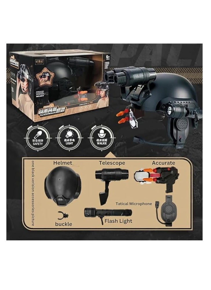 Soldier SWAT Helmet For Kids, Army SWAT Helmet Commander Set Toy, Removable Accessories Includes Torch, megaphone led scope, 4X Binoculars, dart toy Gun, cool costume fancy dress
