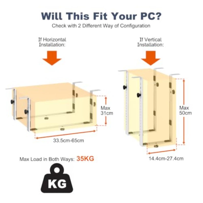 تركيب تحت المكتب PUTORSEN PC بسعة قصوى 35 كجم باللون الأبيض - Image 3