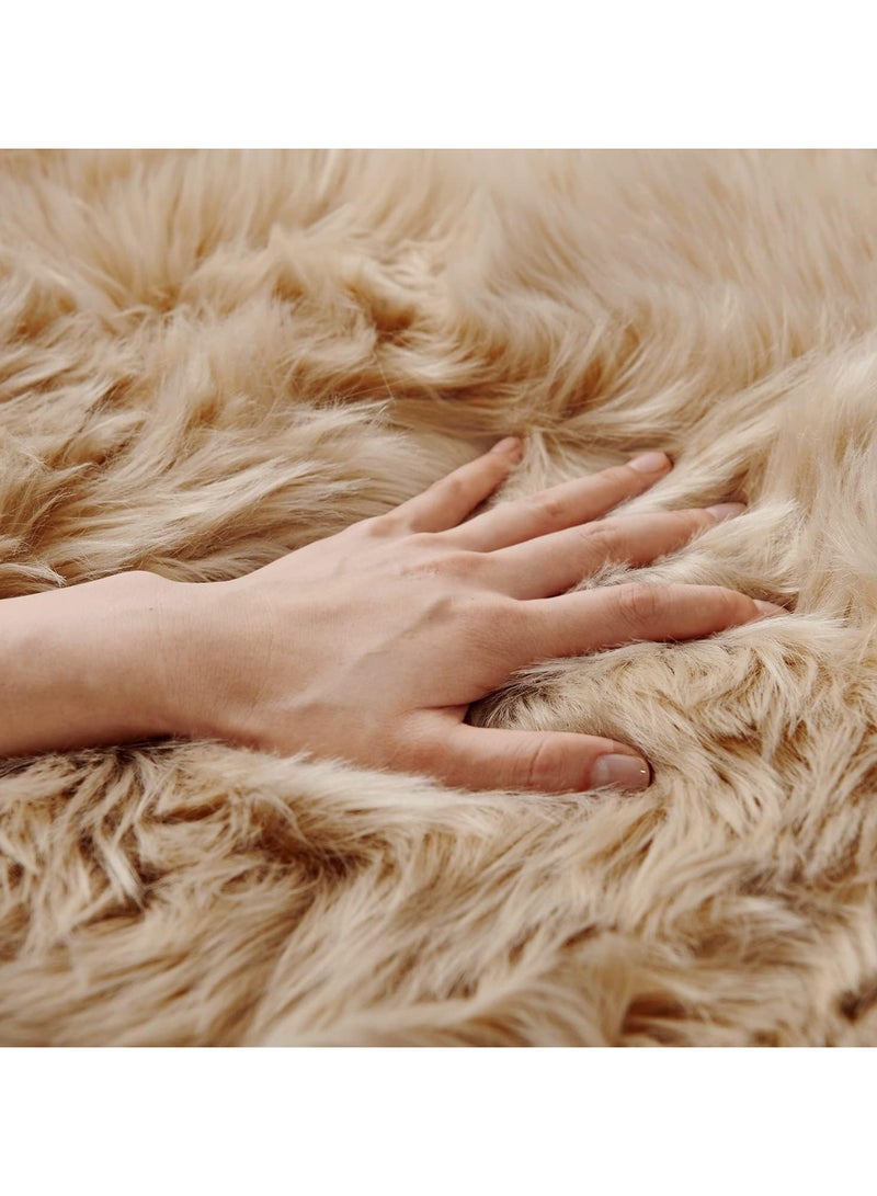 LINGWEI Round Fluffy Area Rugs Ultra Soft Round Faux Sheepskin Fur Area Rug Floor Carpet Mat - Image 4