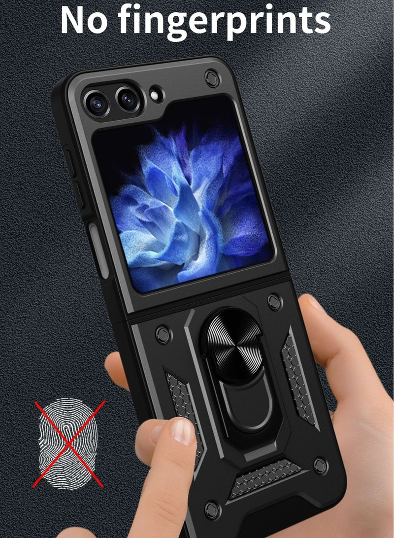 سامسونج جالاكسي زد فليب 6 5G الهاتف المحمول القضية ، انزلاق الكاميرا عدسة الغطاء ، 360 درجة قوس دوار الدائري ، ودعم المغناطيسي سيارة الهاتف المحمول حالة صدمة الأسود - Image 5