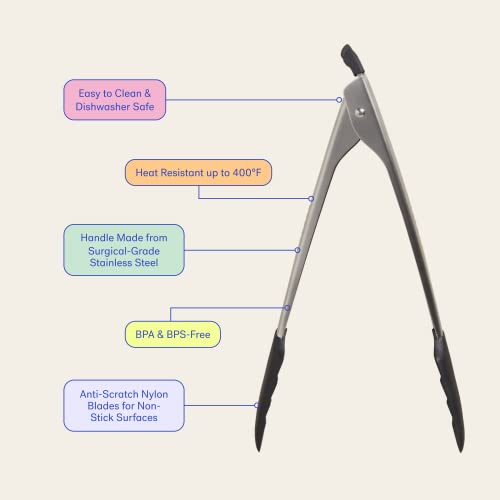 Get It Right GIR: Get It Right Premium Stainless Steel Locking Tongs - Non-Stick Heat Resistant Silicone and Nylon Tip Food Tongs Perfect For Cooking and Grilling - Ultimate - 13 IN, Black - Image 2