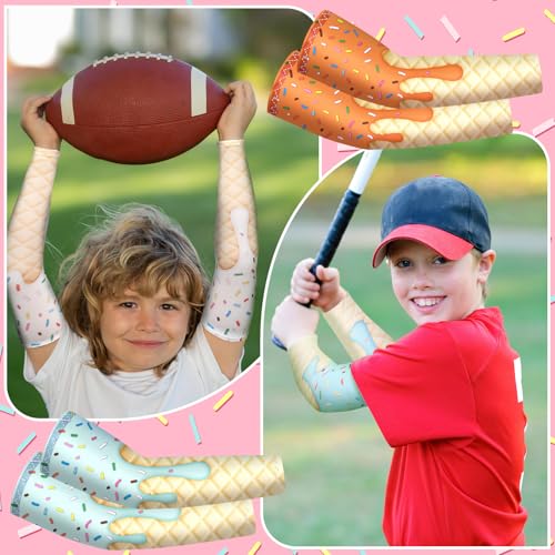 JaGely 16 Pairs Ice Cream Arm Sleeves for Kids UV Sun Protection Football Basketball Baseball Compression Long Sleeves Youth(Pastel Ice Cream,4-8 Years) - Image 2