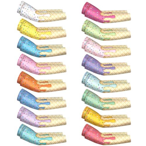 JaGely 16 Pairs Ice Cream Arm Sleeves for Kids UV Sun Protection Football Basketball Baseball Compression Long Sleeves Youth(Pastel Ice Cream,4-8 Years) - Image 1