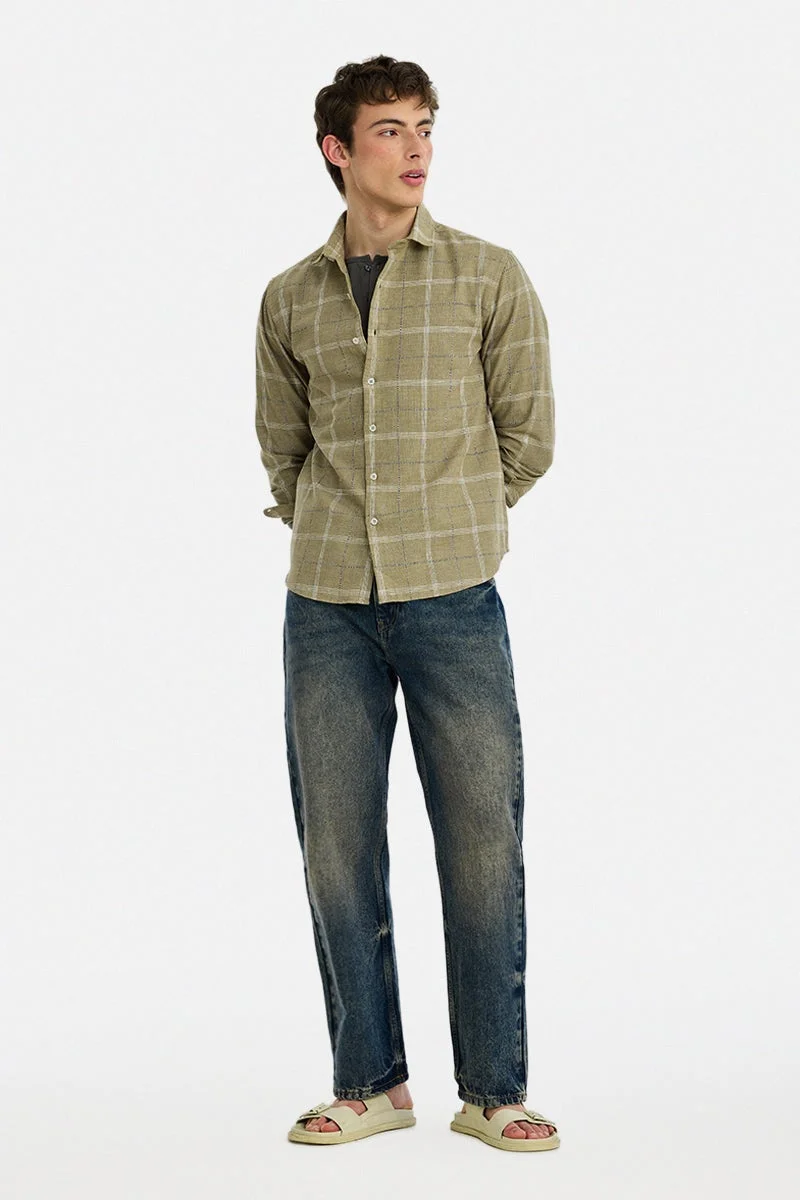 SNITCH Khaki Checkered Long Sleeve Regular Fit Shirt