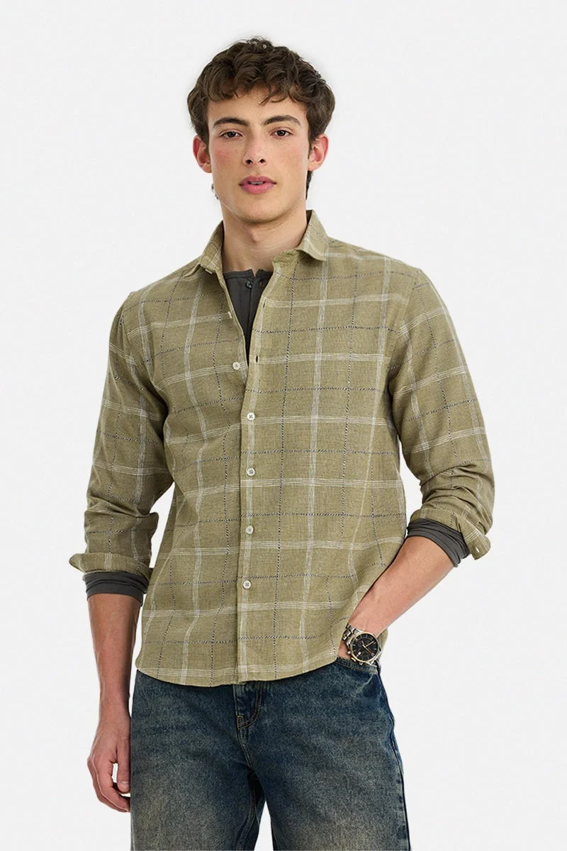 SNITCH Khaki Checkered Long Sleeve Regular Fit Shirt