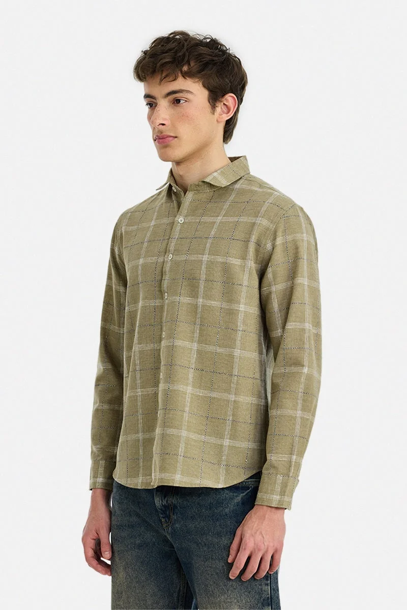 سنيتش Khaki Checkered Long Sleeve Regular Fit Shirt