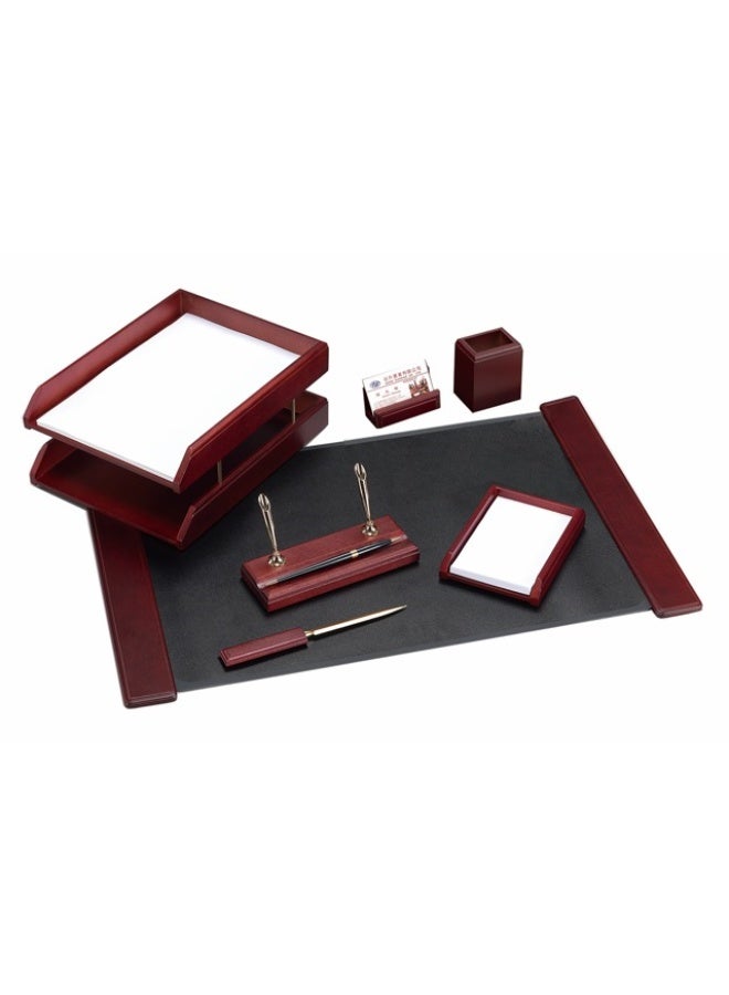 7-Piece Desk Set (Dark Red - Black Base)